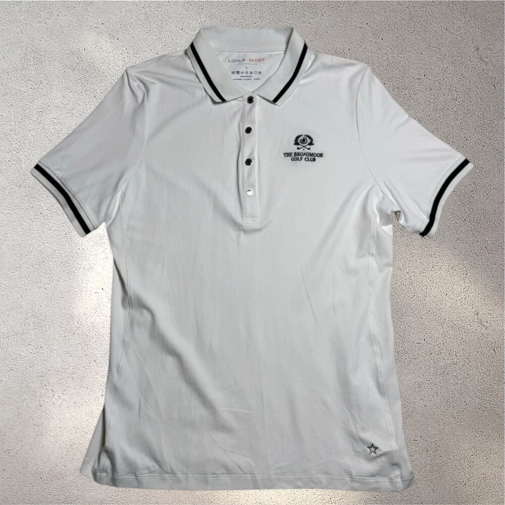 Lohla Sport Women's Golf Polo Shirt Size L White Broadmoor Logo New